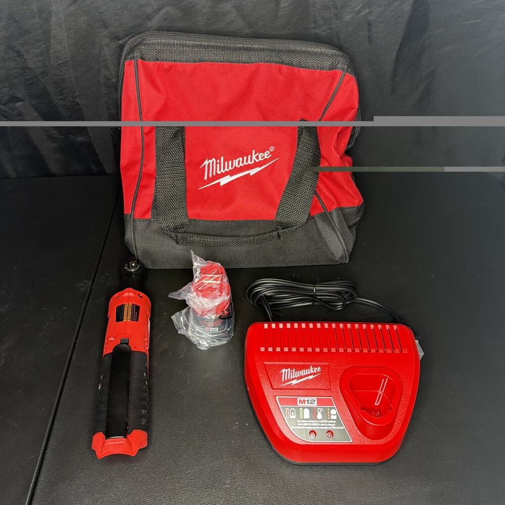 Milwaukee M12 3/8 Ratchet 2457-20 Battery Charger Tool Bag Kit NEW